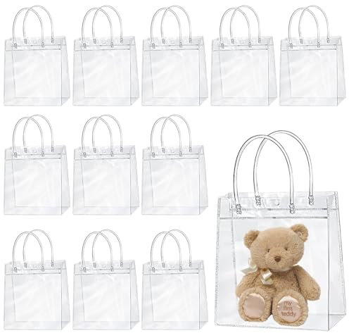 Clear Gift Bags, Transparent Geschenktüten PVC Mit Griffen, Durchsichtige Taschen, Durchsichtige Tüten für Geschenke, Geschenkfolie Transparent, Transparente Tasche (20 * 20 * 8cm)