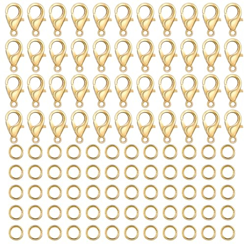 Cierre de cadena, 100 unidades, cierre de mosquetón con 400 anillos dorados, cierres de pulsera dorados para pulseras, cierres de cadena dorados, para fabricación de joyas, collares, tobilleras