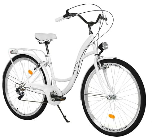 MILORD Damenfahrrad Citybike Komfort Retro Bike Hollandrad Vintage Fahrrad, 26, 28 Zoll, 7-Gang (Weiss, 26 Zoll)