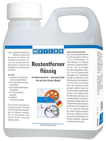 WEICON Eliminador de óxido líquido, 1 L, baño de inmersión altamente concentrado para eliminar el óxido, eliminar el óxido de metal