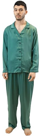 ESLI Satin unisex kvinnor män pyjamasset långärmad pyjamas button-down nattkläder mjukt sidenpyjamas, Salviagrön, L-XL