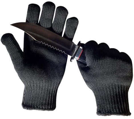 TeamSky Guantes de 5 niveles resistentes a cortes, alambre de acero negro, par de guantes de trabajo protectores para cocina, jardinería y construcción