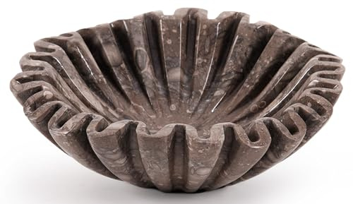 SPESHSTONES Marmor volang skål 20 cm hav handgjord dekorativ fruktskål för köksbänk, entré och soffbord mittpunkt, sten skulpterade skålar för godis, ringar, gåvor och heminredning