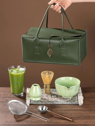 Shoxil Matcha Whisk Set – Premium 7-Piece Traditional Matcha Set with Bamboo Whisk, Matcha Cup, Sifter & Green Leather Case – Complete Tea Accessories & Gift Set