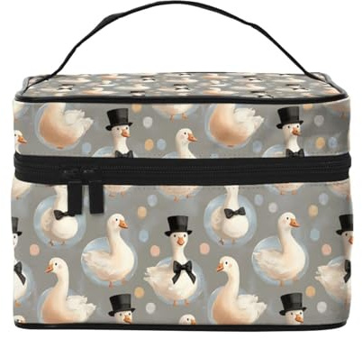 Graziosa borsa da trucco con stampa di cappello e cravatta d'oca, graziose borse per cosmetici da donna, grande borsa organizer da viaggio per il trucco