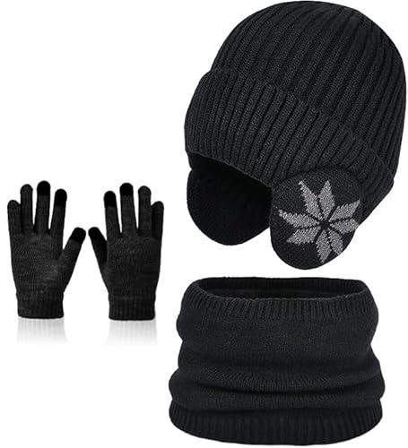Set di Cappello, Sciarpa e Guanti per Bambini – Set 3-in-1 di Cappello, Sciarpa e Guanti Invernali per Bambini con Pom Pom, Cappello a Pompon, Scaldacollo e Guanti per Ragazzi e Ragazze di Età 3–10