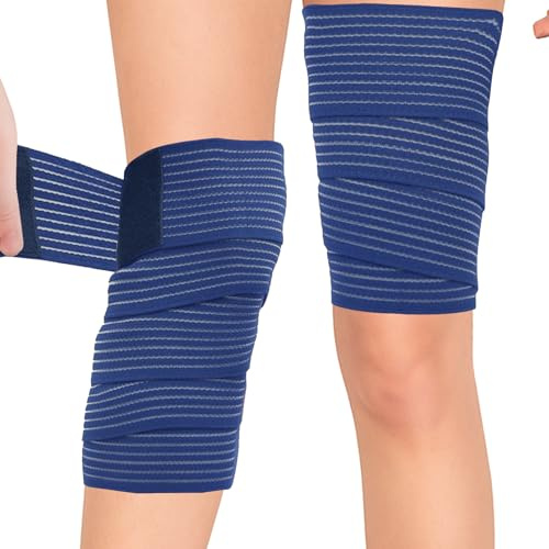2 Pezzi Da 200CM Fascia Elastica Coscia, Oberschenkel Sport Kompressionsbandag, Fasce Elastiche Con chiusura a strappo, Benda Elastica Per Comprimere La Coscia, Il Ginocchio E La Gamba, Blu