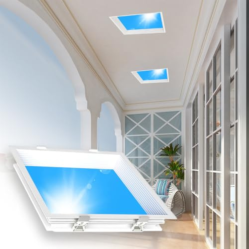 Jadssox Lámpara de Techo LED Regulable, luz de Cielo virtualmente Azul, lámpara de Techo con tragaluz Artificial, lámparas de Techo cuadradas empotradas para Sala de Estar, Dormitorio, simulan la luz