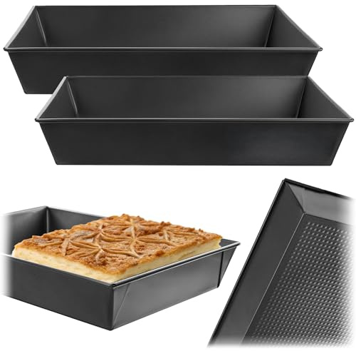 KADAX Set med 2 rektangulära bakformar i icke-klibbigt stål, för tårta, grillbröd, cheesecake, brownie, värmefördelning, lätt att rengöra (34 x 23,5 x 6 cm)
