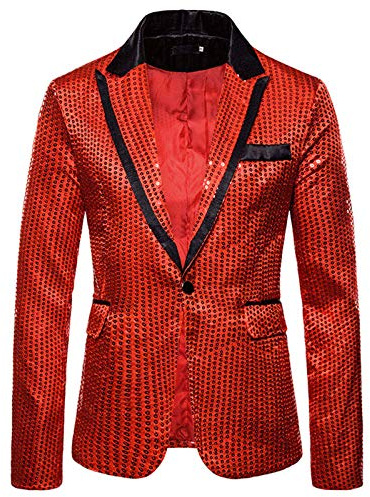 Cexiakong Chaqueta brillante para hombre con lentejuelas dorada, corte ajustado, con un botón, chaqueta de esmoquin, para fiesta, brillante, disfraz para banquete de boda