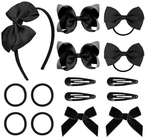 Kit de 15 accesorios para el cabello negro de niñas, diadema lazo, pinzas, coleteros, para niñas, adolescentes y bebés