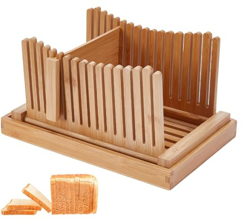 UNICRAFTALE Affettatrice per pane regolabile in bambù con vassoio per briciole, 31,7 x 21,6 x 17 cm, per taglierina fatta in casa, guida per pasta madre, bagel, torte, pani, gadget da cucina, set