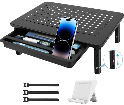 YUTUY Soporte para Monitor,Soporte Monitor Escritorio,Portátil con Cajón,Elevador de Monitor para PC Escitorio,Ordenador Portátiles,Impresoras,Elevador Monitor de Metal Capacidad hasta 30kg