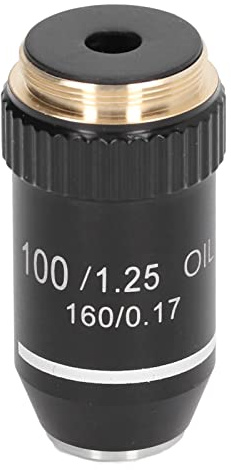 Aramox Lente Objetivo de Microscopio 100X Objetivo de Repuesto de Inmersión en Aceite de Latón 1,25 NA Dispositivo de Resorte Imagen Brillante para Observación de Muestras de Microscopio Biológico