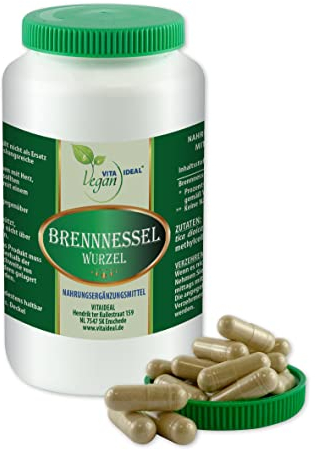 VITA IDEAL Vegan® Brennnessel Wurzel 90 Kapseln - Urtica dioica - Brennnessel Wurzel Tagesportion 650mg, Pulver rein natürlich ohne Zusatzstoffe, original von VITAIDEAL.