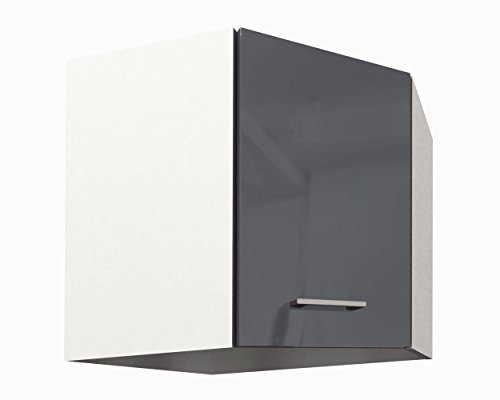 Berlioz Créations PRIMA PG58HGG Eckhängeschrank für Küche, 1 Dekortür in glänzendem Grau, 57,5 x 57,5 x 55,4 cm, 100 Prozent französische Herstellung