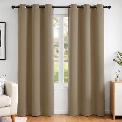 Deconovo Thermal Insulated Blackout Curtains Eyelet Curtains for Living Room Tan Brown 42 x 84 Inch 2 Panels