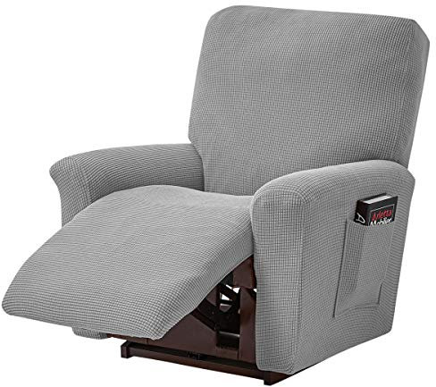 ele ELEOPTION Recliner Sofabezug, Stretch Ruhesessel Bezug, Spandex Jacquard 4-teilige Relaxsessel Bezug, Stretchhusse für Liegesessel Relaxsessel Massagesessel (Hellgrau)
