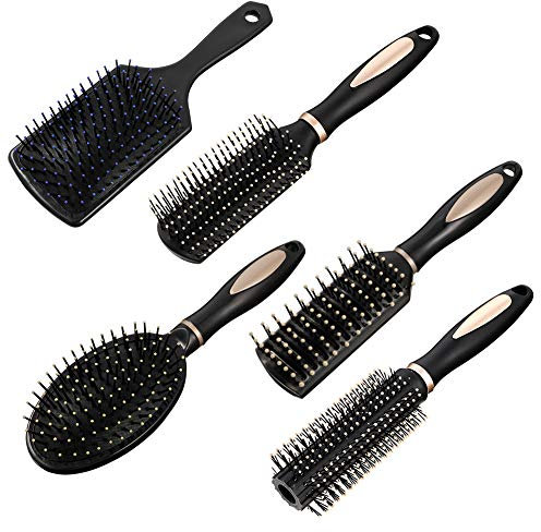 Auidy_6TXD Hair Brush Set, 5 Pcs Hairbrush Anti Static Massage Oval Comb Round Hair Brush Hair Styling Tools, Detangling Brush Paddle Brush for Women Men Kid All Wet or Dry Hair