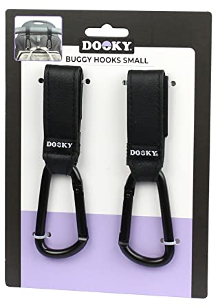 Dooky - Kinderwagen Haken Small, 2 Stück - Kinderwagenhaken Buggy für Taschen, Kinderwagen Clips Anhänger Taschenhaken - Aluminium - Schwarz - Universelle Passform