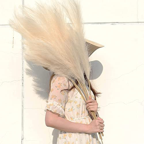 Artificial Pampas Grass 7 Stems Height-40inch/100cm Tall Large Pampas Grass Vase Fake Pampas Grass Dried Flowers Decor For Home Wedding Flower Decor Artificial Flowers (White)