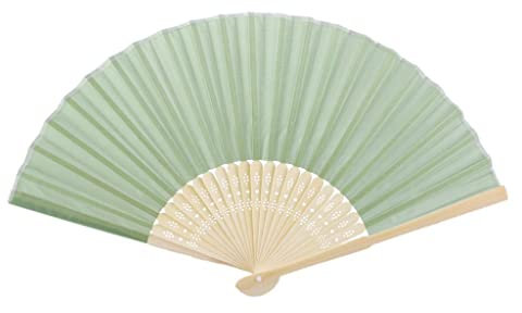 Faltbarer Handfächer – Militärgrün – Bambus und Stoffmaterial – einfarbiges Muster – perfekt für Sommeranlässe – 21 cm Länge – 37 cm Durchmesser – inklusive 1 Handfächer