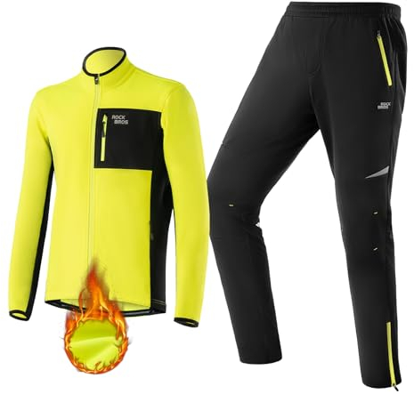 ROCKBROS Herren Fahrradjacke und Fahrradhose Set Winter Fahrradbekleidung Winddicht Warm Wanderjacke Freizeithose für Radfahren, Joggen, Outdoor Sports L