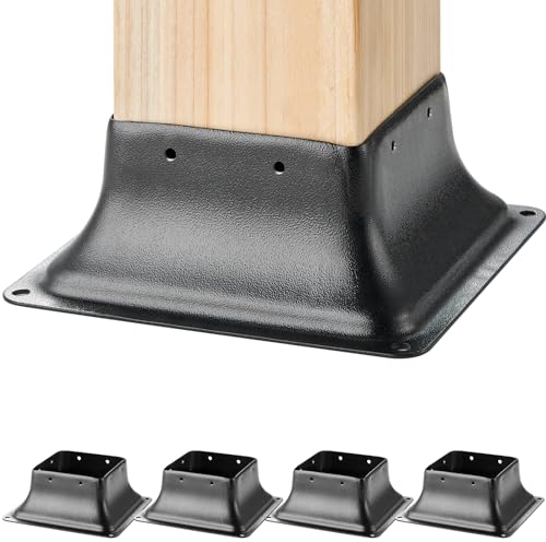 VEVOR 101.6x101.6mm Post Base 4Pcs, Internal 91x91mm Heavy Duty Powder-Coated Steel Post Bracket Fit for Standard Wood Post Anchor, Decking Post Base for Deck Porch Handrail Railing Support