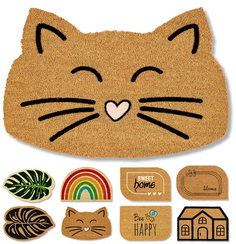 naturlig kokosdörrmatta - kokosdörrmatta 40x60 cm katt - halkfri dörrmatta som håller smuts - dörrmatta utomhus inomhus - dörrdörrmatta utomhusfilt