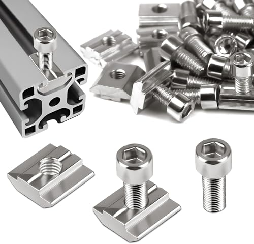 SWTYExt 60 Piezas Carbono Tuerca de Ranura Set 30 Piezas Tuerca en T M6 Tuercas Deslizantes y 30 Piezas Tornillos Serie 30 Deslizante Tuerca para Accesorios de Perfil de Aluminio Perfiles