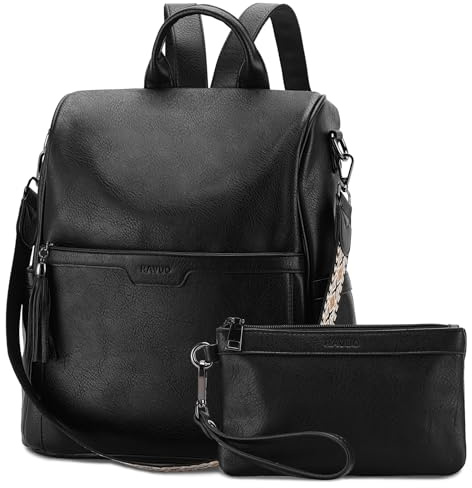 RAVUO Sac A Dos Femme,Sac A Dos Antivol Elegant Sac A Main En Cuir Pu Mode Sac À Dos Dames Convertible Sacs D'école Trois Façons Pour Voyage Noir