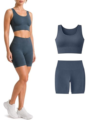 Risalti Completo Palestra Donna Costina Ilena - Set Fitness Shorts Vita Alta Microfibra e Top Sportivo, Abbigliamento Sportivo Donna - Made in Italy