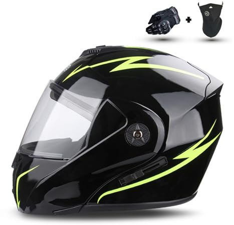 RYDZCLH Casques De Moto Modulaires pour Scooter De Rue, VTT, Casque De Moto Intégral Approuvé Dot avec Double Visière Rabattable, pour Casques De Moto pour Hommes Et Femmes,Jaune,S 55~56cm