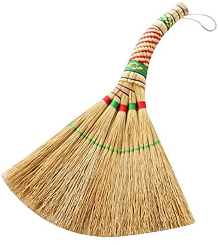 Rice straw broom small surface cleaning soft environmental protection no static curved handle handmade you can hang (size: 38x28cm)