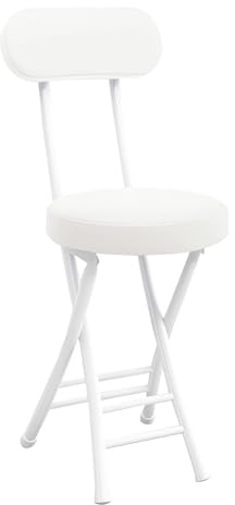 WBQYIMF Folding Stool with Backrest, Cushioned Padded Leather Round Portable Foldable Bar Stool Chair for Kitchen(White)