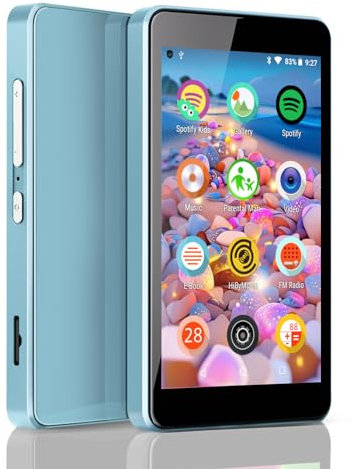 Reproductor MP3 para niños con Spotify, Spotify Kids, Controles Parenales, Audible, Amazon Music, Libby, Reproductor de música MP3 Bluetooth IPS de 4,0 con Capacidad de hasta 512GB (Azul)