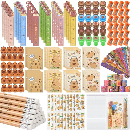 Ulema 216Pcs Capybara Supplies Stationery Set Back to School Gifts Capybara Themed Birthday Gifts Goodie Bag Stuffers Supplies Classroom Rewards. (style 1)