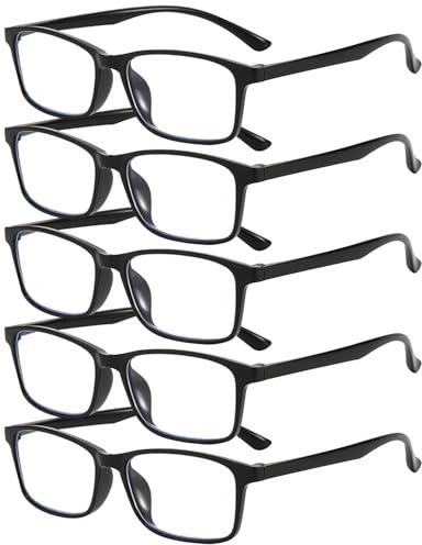 InfiniZer Unisex Reading Glasses, Scratch-Resistant Rectangular Frames with Non-Slip Temple Tips, Black, 5-Piece Set (Black*5, 2.25, Dioptres)