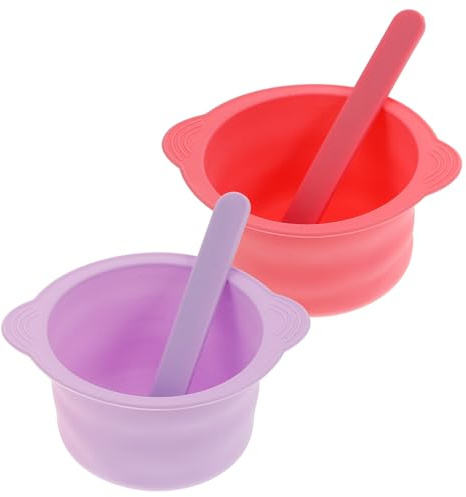 FRCOLOR Silicone Wax Bowl Set 4pcs Foldable High-temperature Resistant Wax Pot Liners with Hair Removal Spatulas for Home and Salon Use Pink and Purple