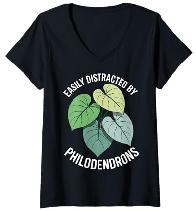 Womens Easily Distracted by Philodendrons Houseplant V-Neck T-Shirt