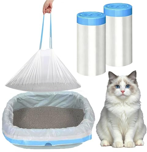 40 stycken kattlådepåsar, kattlåda, 66 × 30 cm kattlådepåse med dragband, slitstarka kattlådepåsar, kattlåda för medelstora huskatter, påse kattlåda