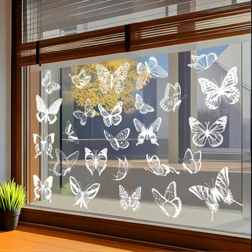 SOLVIO Anti Collision Window Stickers for Glass 24 Pcs Bird Window Decals to Deter Birds Butterfly Leaf Shapes Translucent Alert Window Clings Prevent People and Bird Strikes on Windows Glass Door