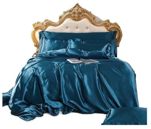 LuoAXINN Satinbäddset i imitationssilke med påslakan, enfärgat satinsängkläder, hudvänligt, queen size, täcke och örngott (färg1, AU EU King Size 3 st)