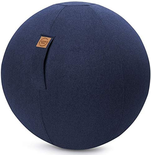 Sitting Ball Felt Sitzball mit Filzimitat, ergonomisch Sitzen im Büro & Zuhause, 65 cm Ø, Gymnastikball mit Stoffbezug, Fitnessball mit Tragegriff, 30°C waschbar, dunkelblau