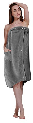 SINLAND Women's Spa Wrap Microfiber Lightweight Knee Length Bath Body Wrap Shower Towels with Adjustable Closure 32 Inch x 60 Inch Grey