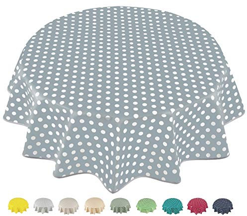 Home Direct Round Oilcloth PVC Wipe Clean Tablecloth Table Cover 140cm 55 Polka Dot Grey Light