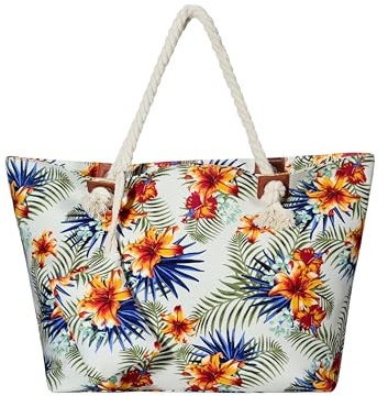 DonDon Grande borsa da spiaggia idrorepellente con cerniera Borsa a tracolla Shopper vita tropicale