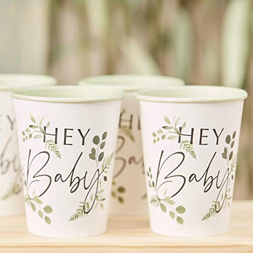 Ginger Ray Botanical Baby Shower Lot de 8 gobelets en papier pour fête prénatale Blanc