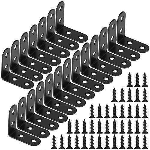 Winkelverbinder 90 Grad Winkel Klammern L-form Rechtwinkliges Edelstahl Ecke Klammer Möbel Angle Brackets mit Screws für Tabelle Stuhl Bücherregal 40 * 40mm Schwarz 20 Stücke