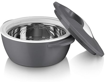 MAXXMEE Thermo-Schüssel geeignet für Mikrowelle | Doppelwandige Thermoschüssel mit Edelstahleinsatz, hält Speisen bis zu 5 Stunden warm oder kalt | Temperaturbeständig von -20 bis 100 °C [1.400ml]